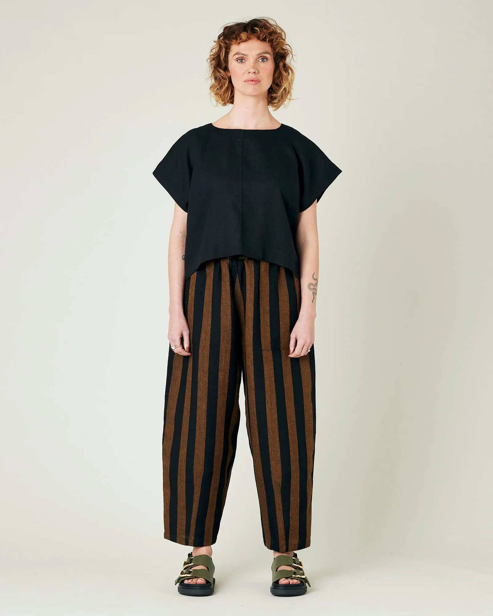 Longer Length Huxley Rust & Black Stripe Linen Trousers