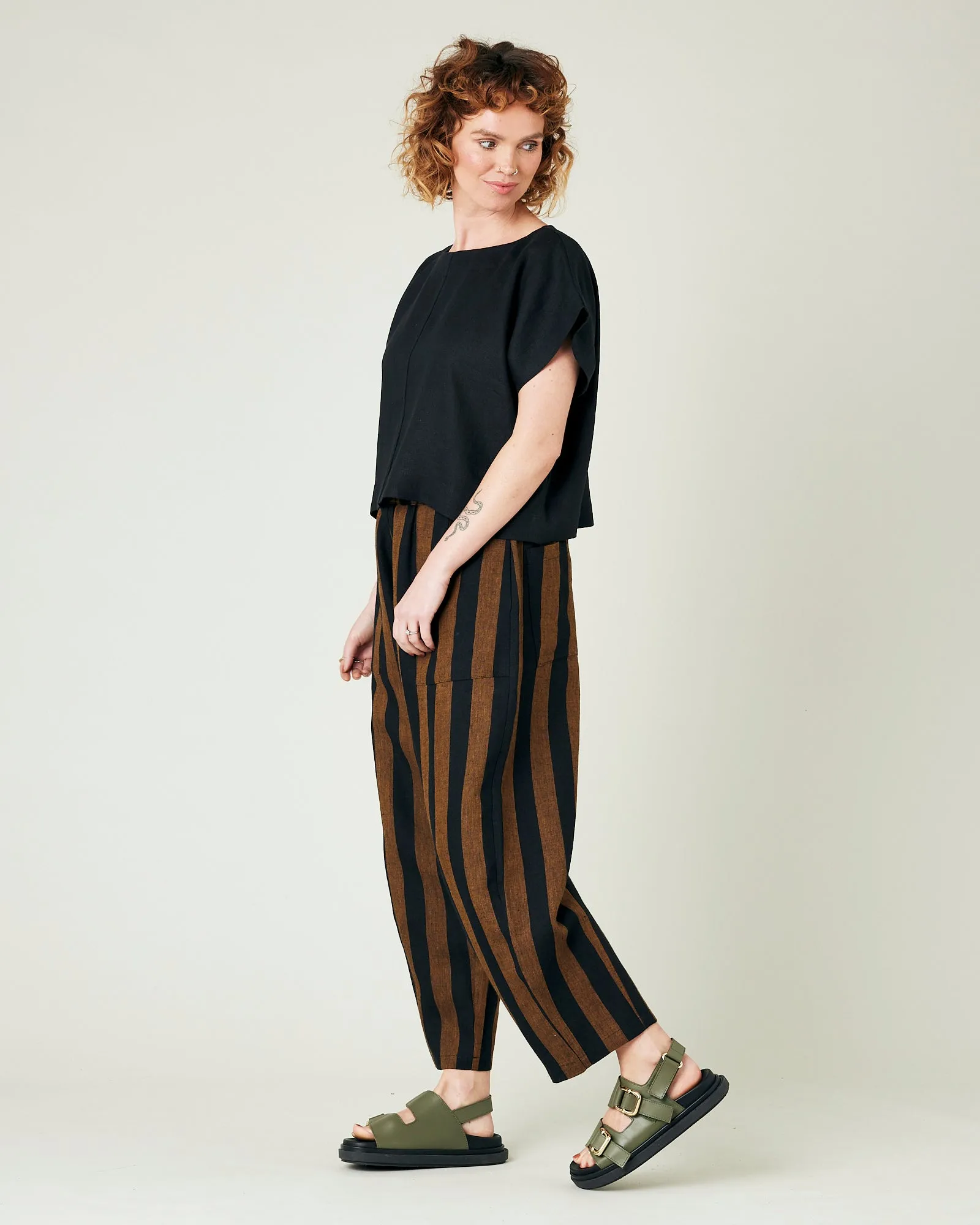 Longer Length Huxley Rust & Black Stripe Linen Trousers