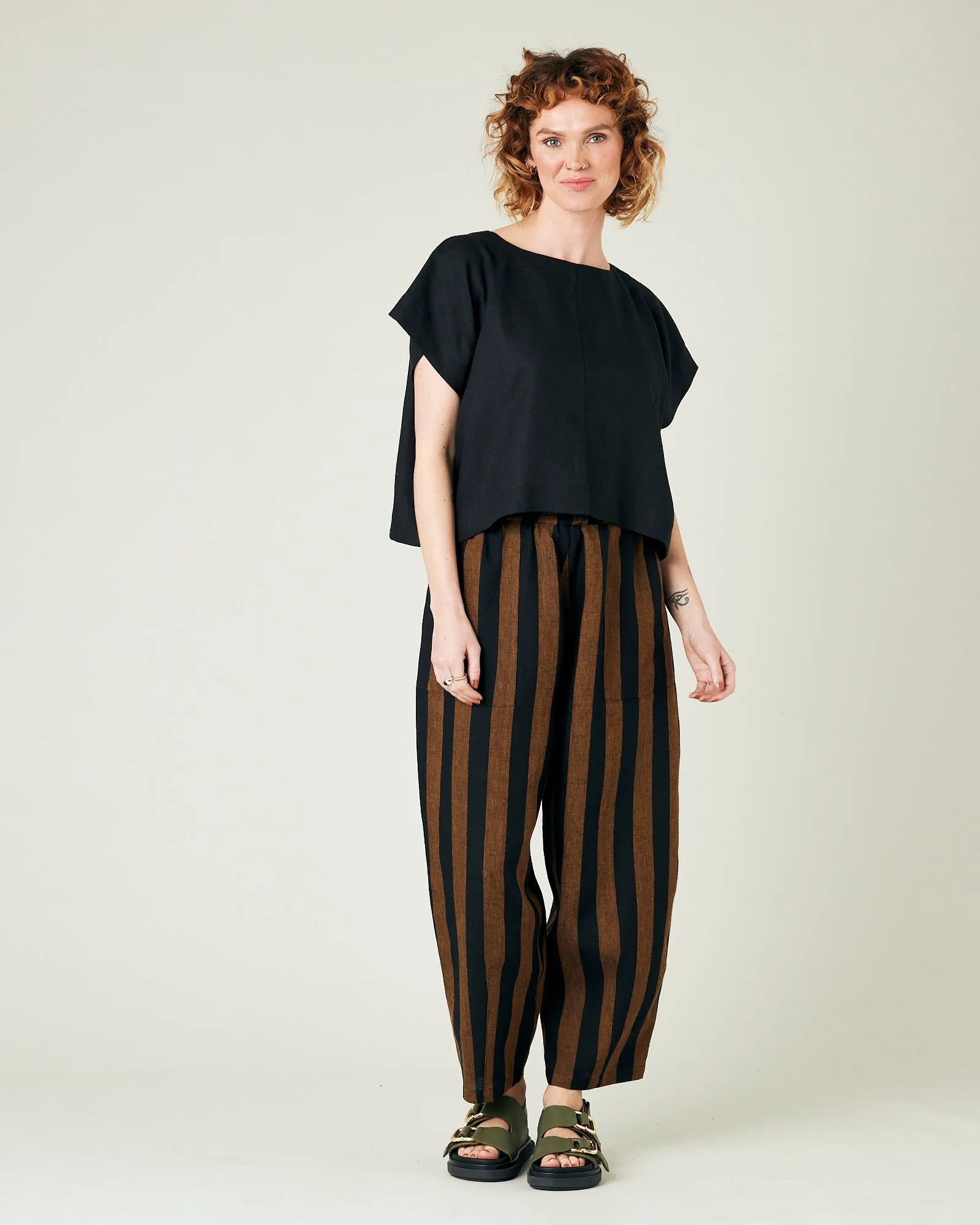 Longer Length Huxley Rust & Black Stripe Linen Trousers