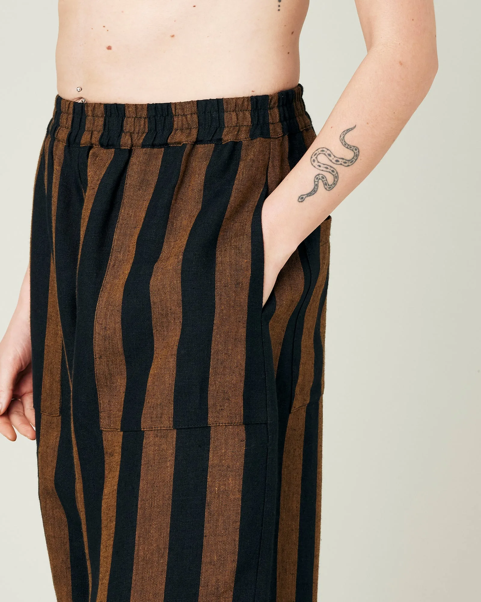 Longer Length Huxley Rust & Black Stripe Linen Trousers