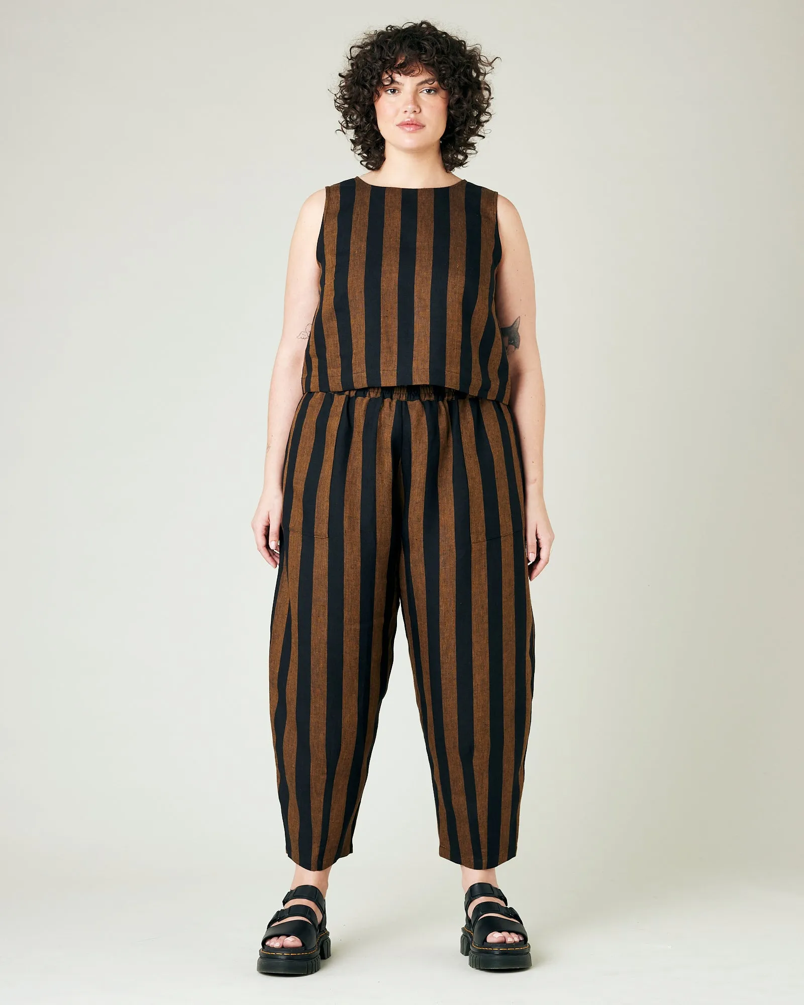 Longer Length Huxley Rust & Black Stripe Linen Trousers