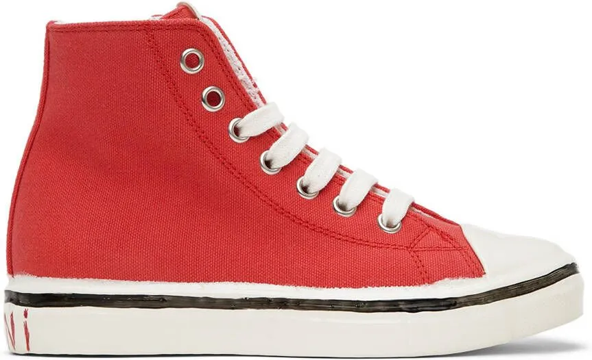 Marni Kids Red Canvas High Sneakers