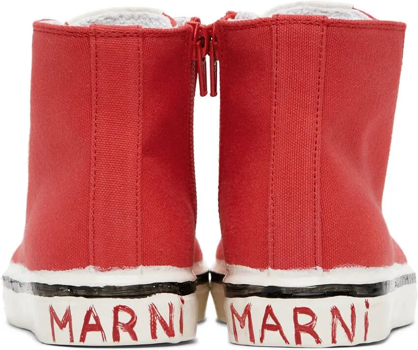 Marni Kids Red Canvas High Sneakers