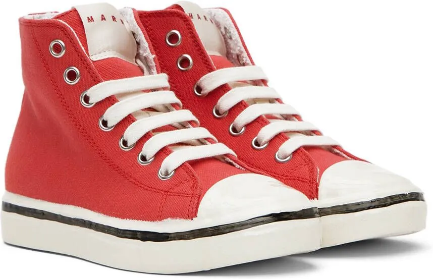 Marni Kids Red Canvas High Sneakers