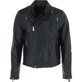 Men’s Side Zip Black Leather Biker Jacket