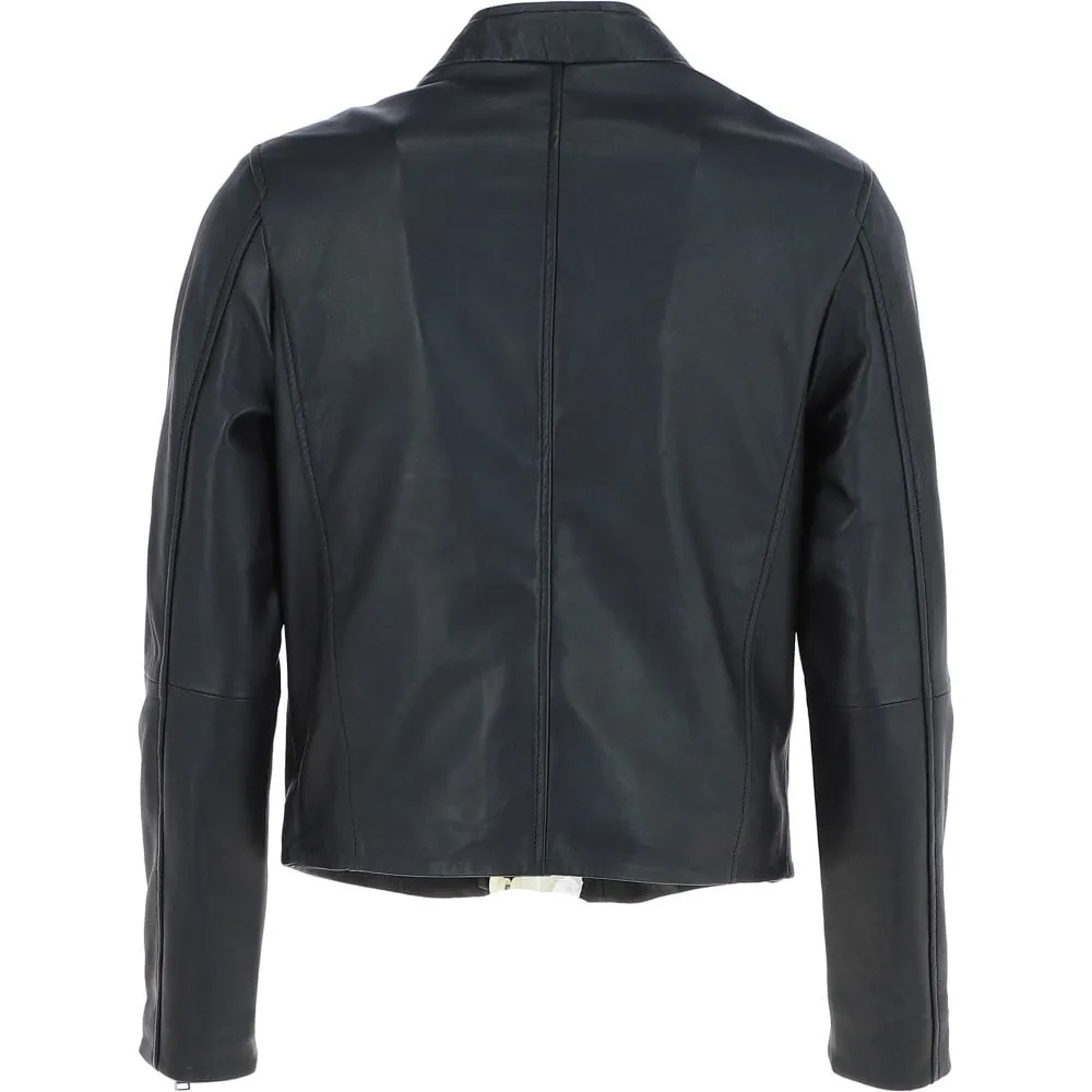 Men’s Side Zip Black Leather Biker Jacket