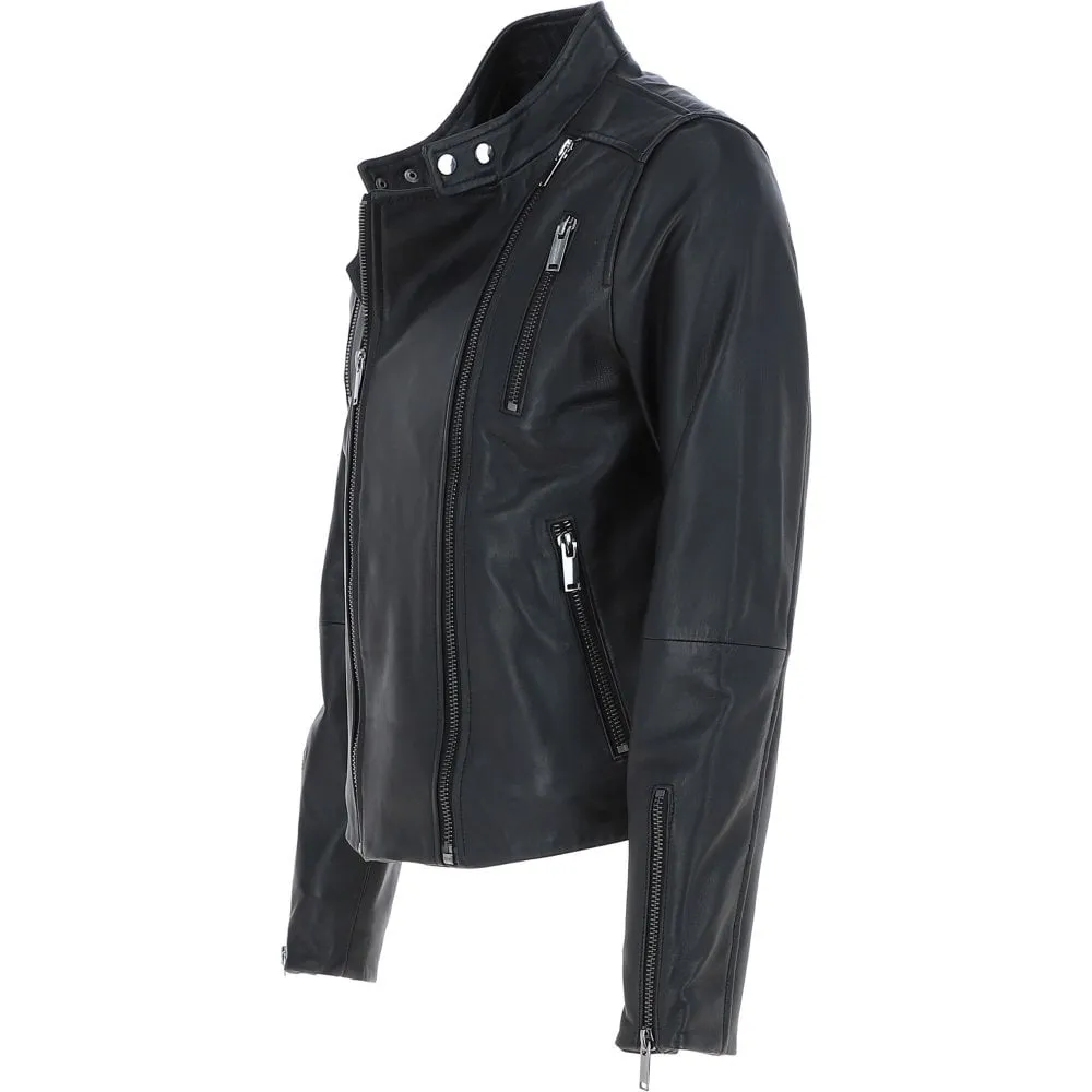 Men’s Side Zip Black Leather Biker Jacket