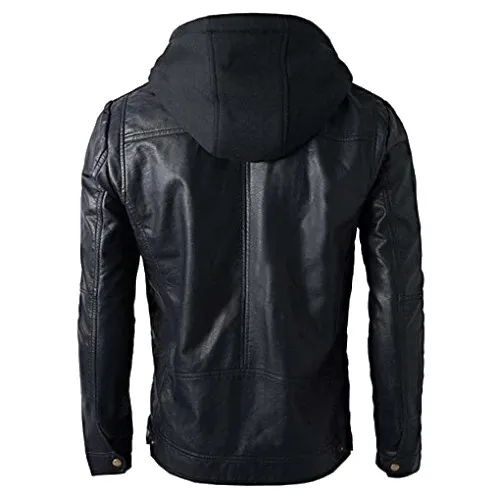 Men’s Slim Fit Hooded Biker Leather Jacket