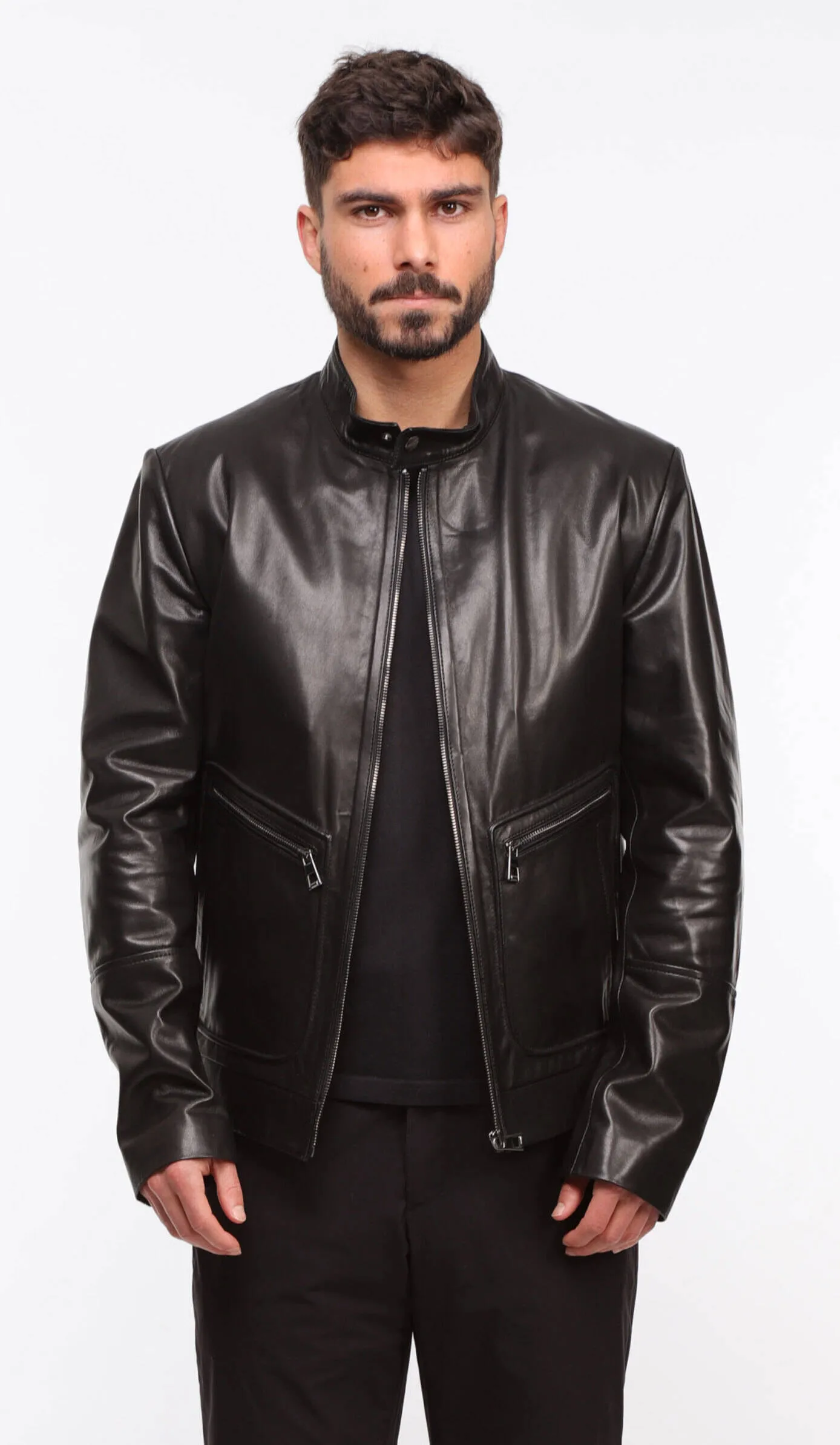 Men's black leather jacket \dukan\ motorcycle style