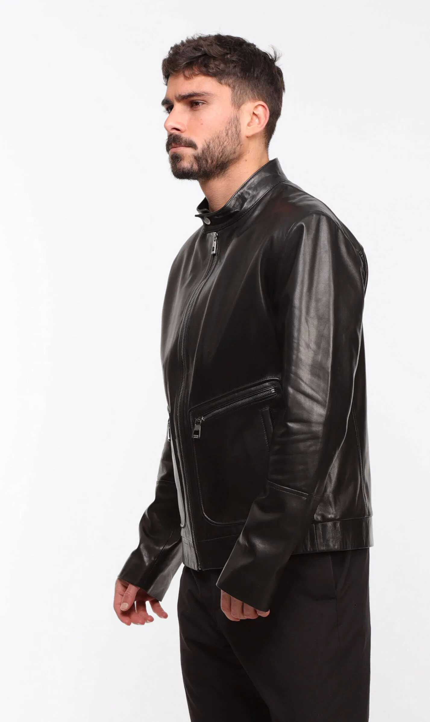 Men's black leather jacket \dukan\ motorcycle style