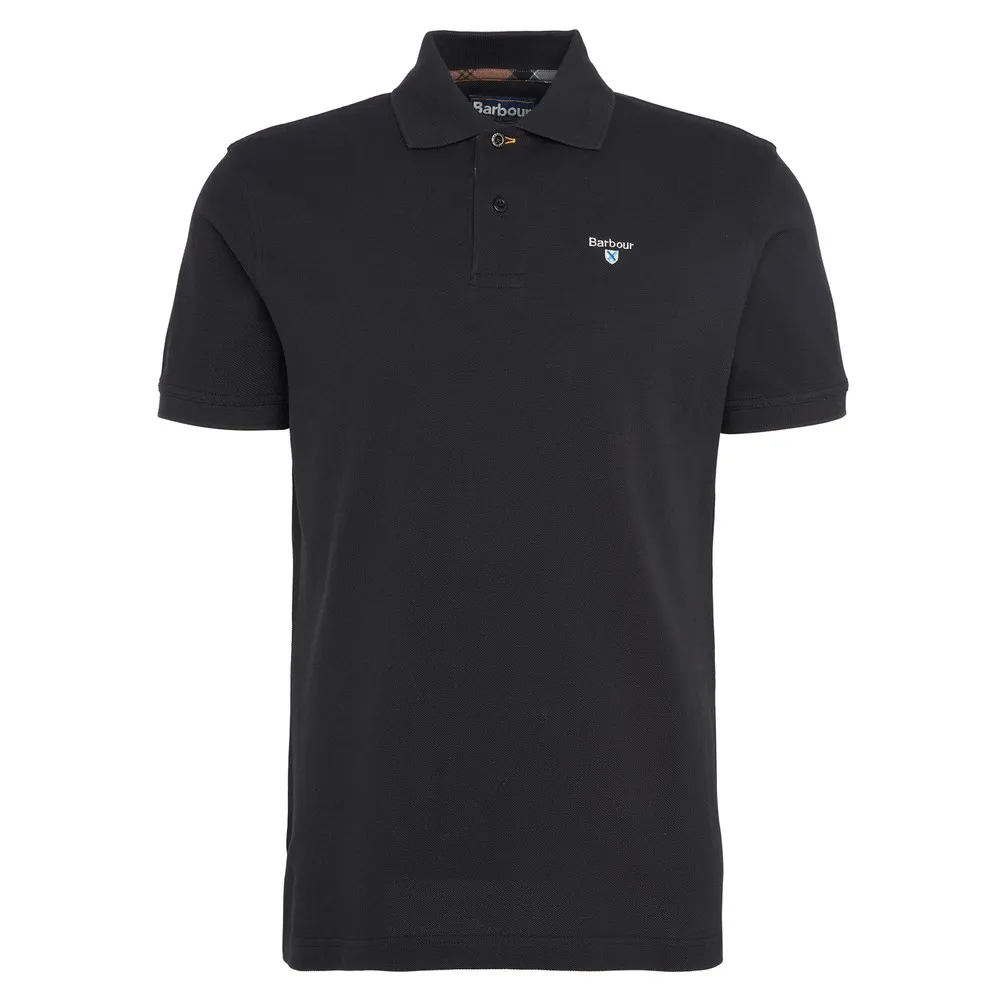 Mens Black Tartan Pique Polo