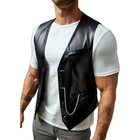 Men's Casual Solid Color Leather Vest 40797351Y