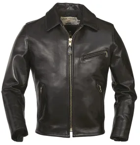 Men's Classic Horsehide Black Racer Motorcycle Leather Jacket with Spread Collar 689H