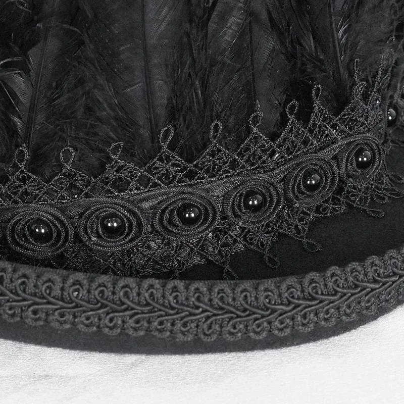 Men's Gothic Floral Embroidered Feather Top Hat