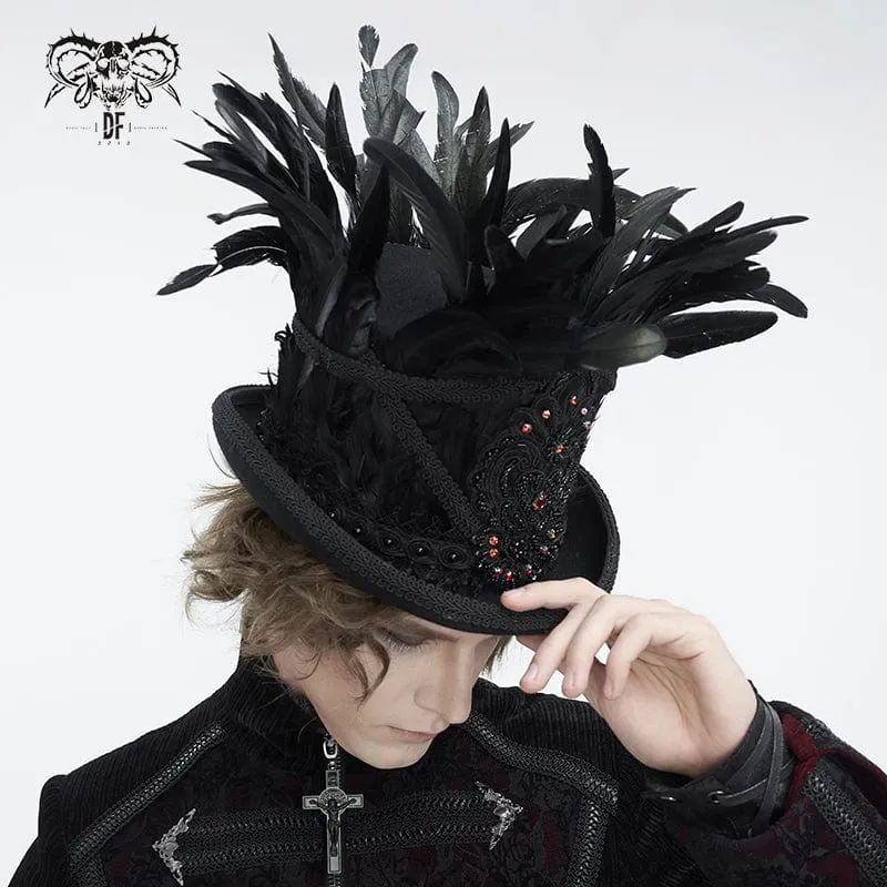 Men's Gothic Floral Embroidered Feather Top Hat