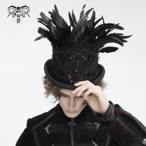 Men's Gothic Floral Embroidered Feather Top Hat