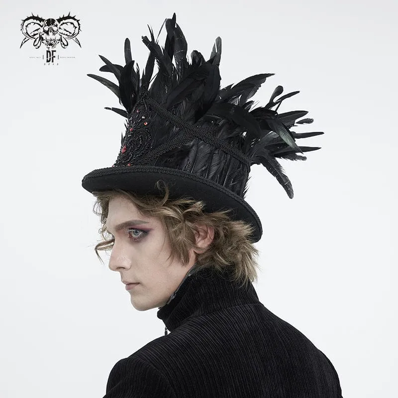 Men's Gothic Floral Embroidered Feather Top Hat