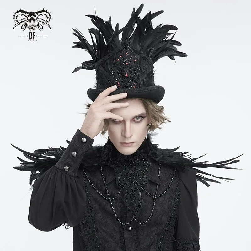 Men's Gothic Floral Embroidered Feather Top Hat