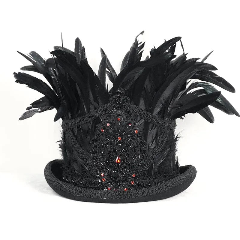 Men's Gothic Floral Embroidered Feather Top Hat