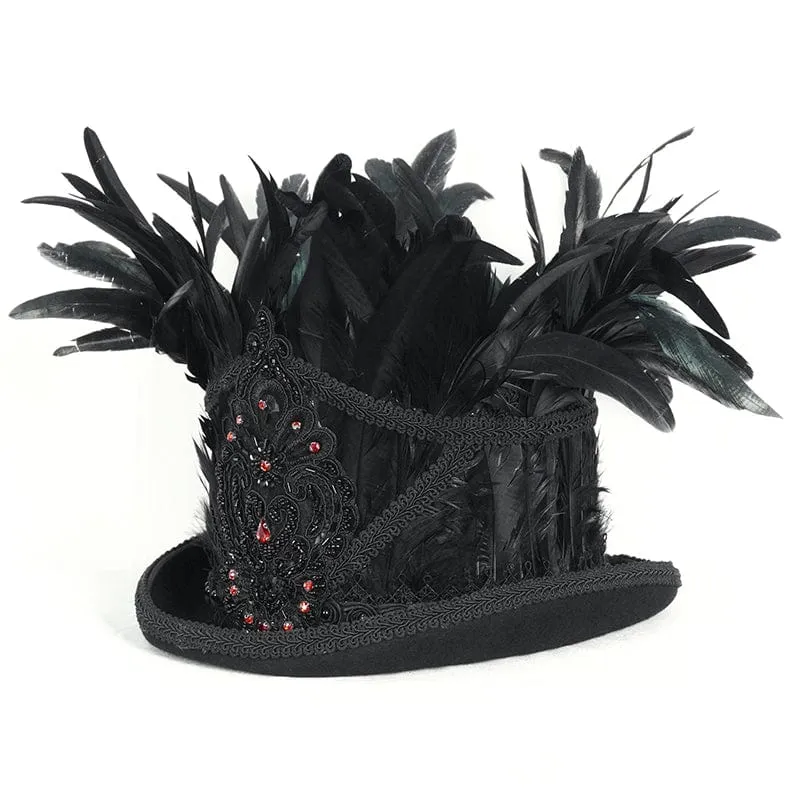 Men's Gothic Floral Embroidered Feather Top Hat