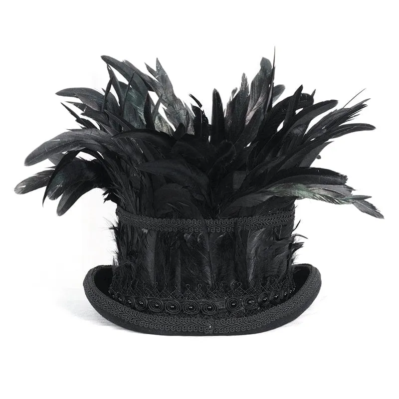 Men's Gothic Floral Embroidered Feather Top Hat