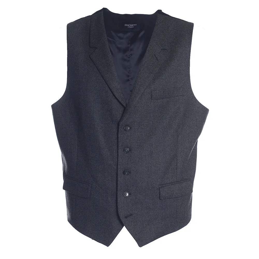 Men's Hackett, Mayfair Flannel Houndstooth Waistcoat in Grey & Black