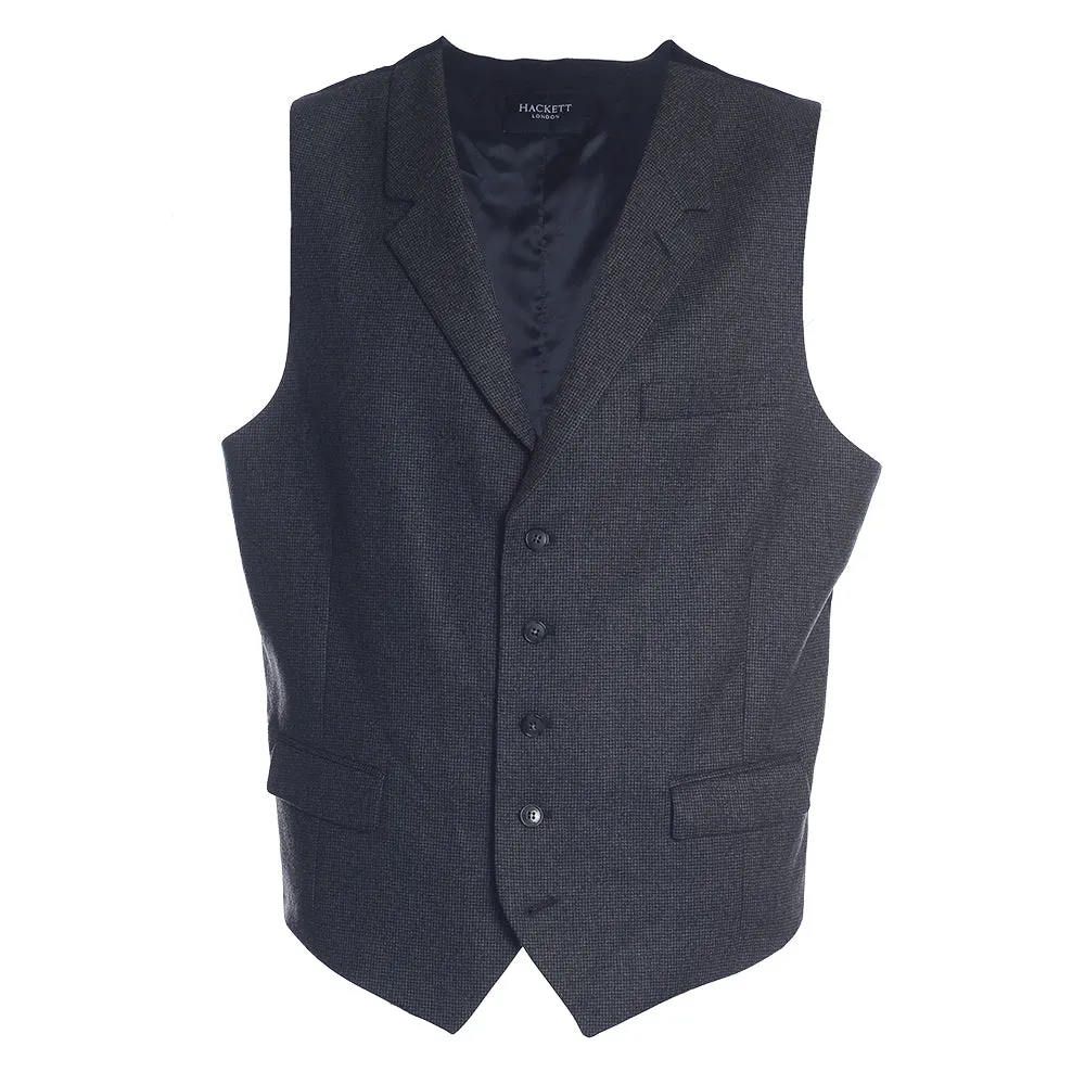 Men's Hackett, Mayfair Flannel Houndstooth Waistcoat in Grey & Black