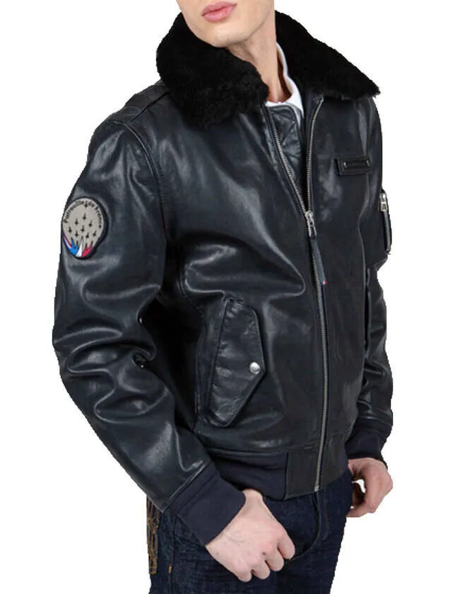 Men's leather jacket navy pilot patrol of France official 70