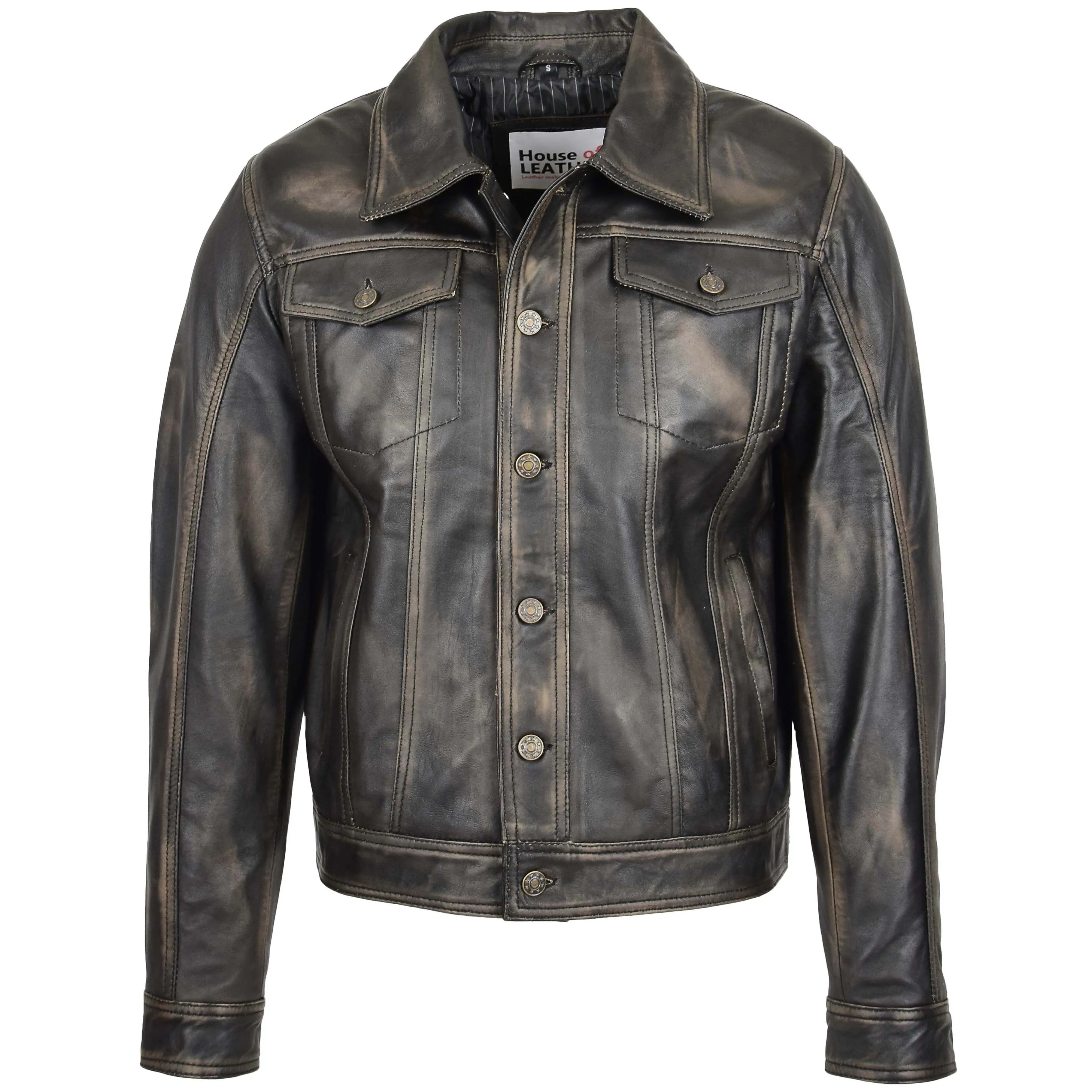 Mens Leather Lee Rider Casual Jacket Terry Black Two Tone