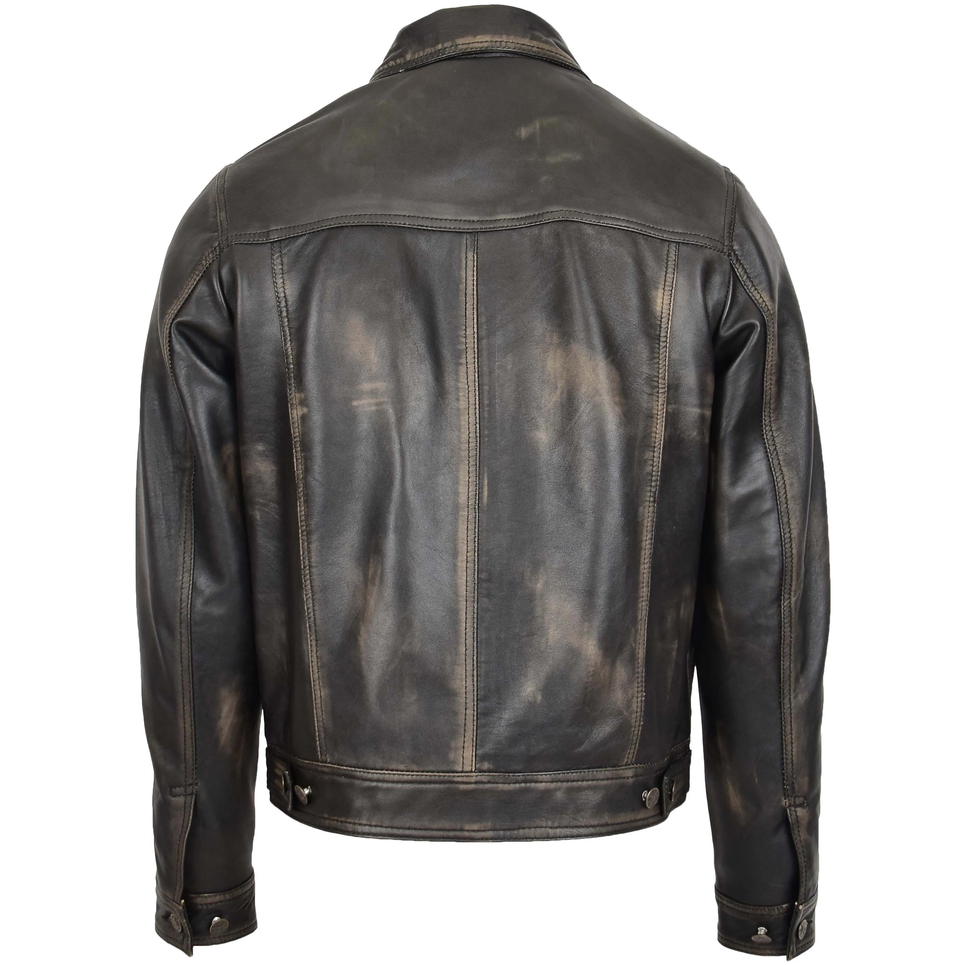 Mens Leather Lee Rider Casual Jacket Terry Black Two Tone