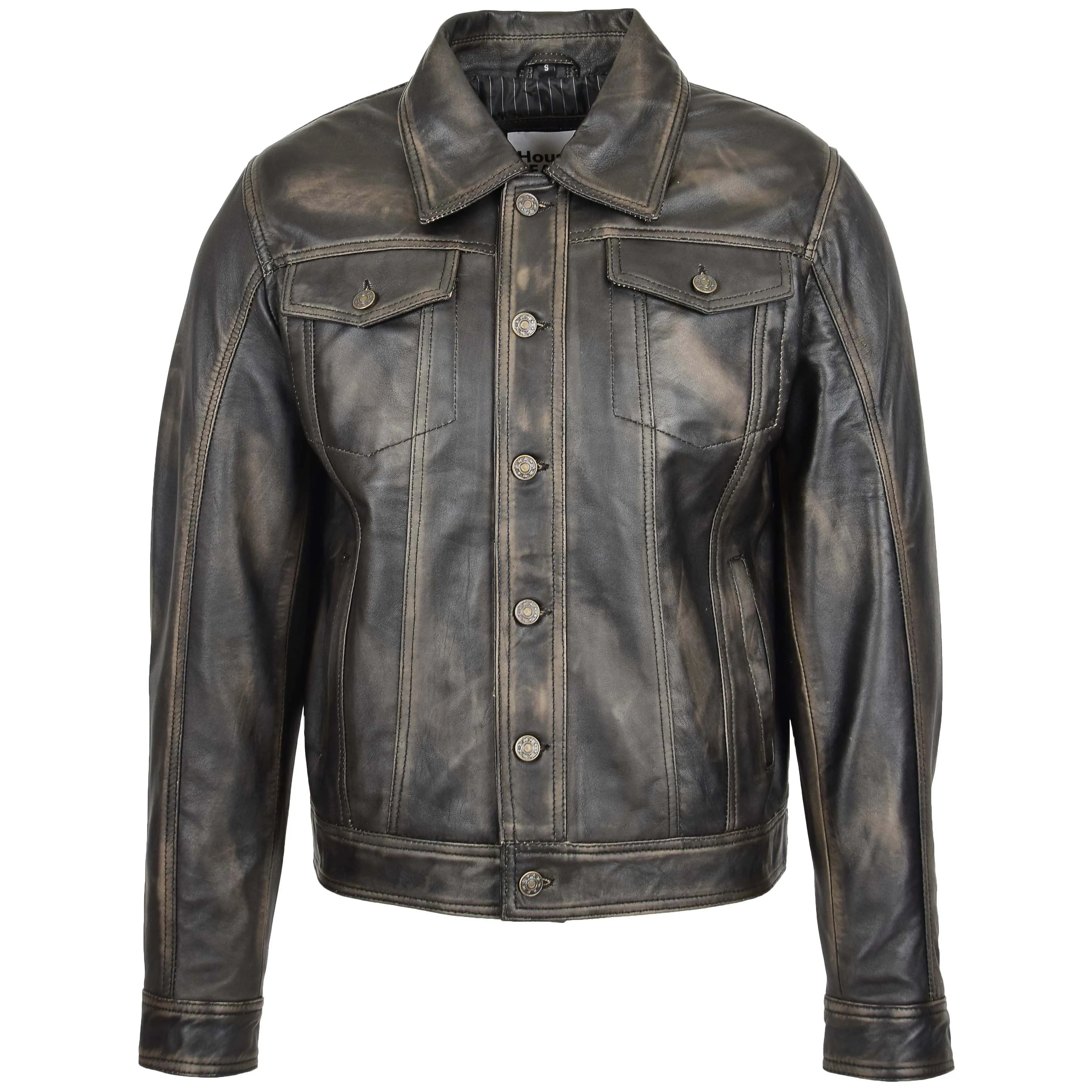 Mens Leather Lee Rider Casual Jacket Terry Black Two Tone