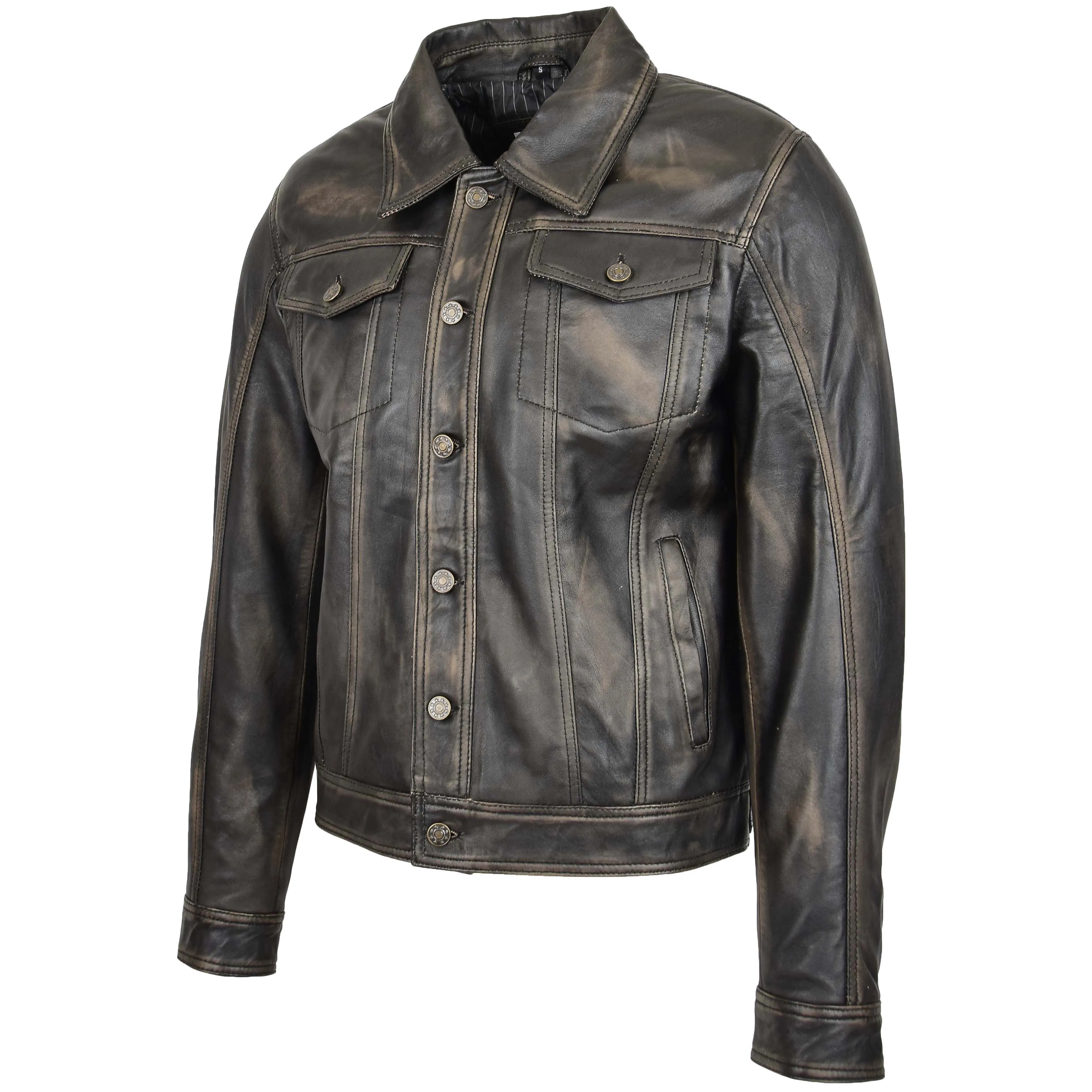 Mens Leather Lee Rider Casual Jacket Terry Black Two Tone