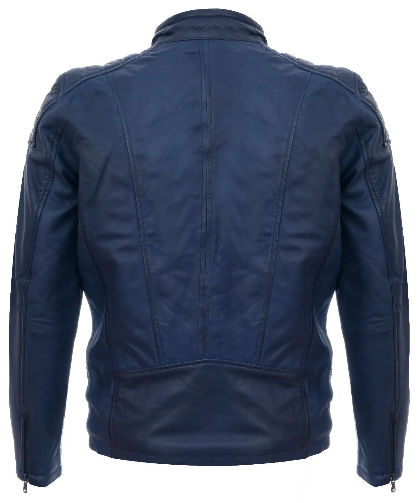 Mens Leather Vintage Quilted Racing Zipped Biker Jacket