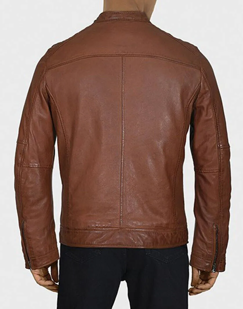 Men's porto leather jacket in oakwood motorcycle style 64395