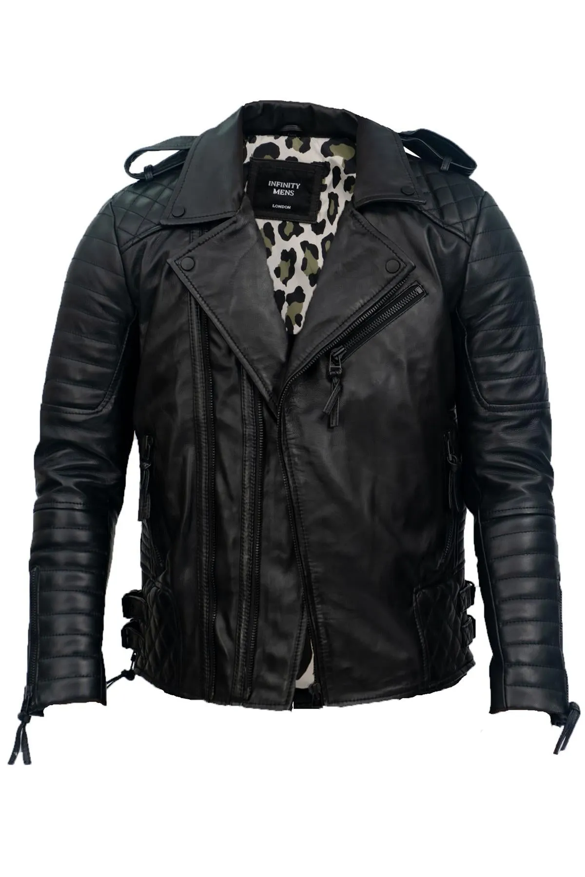 Mens Slim-Fit Double Zip Brando Leather Biker Jacket-Cairo