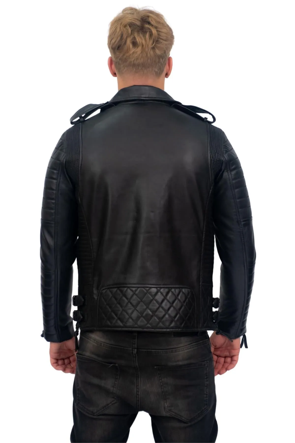 Mens Slim-Fit Double Zip Brando Leather Biker Jacket-Cairo