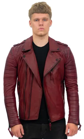 Mens Slim-Fit Double Zip Brando Leather Biker Jacket-Cairo