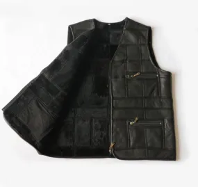 Men's Winter Leisure Genuine Leather Patchwork Pattern Vest Waistcoat