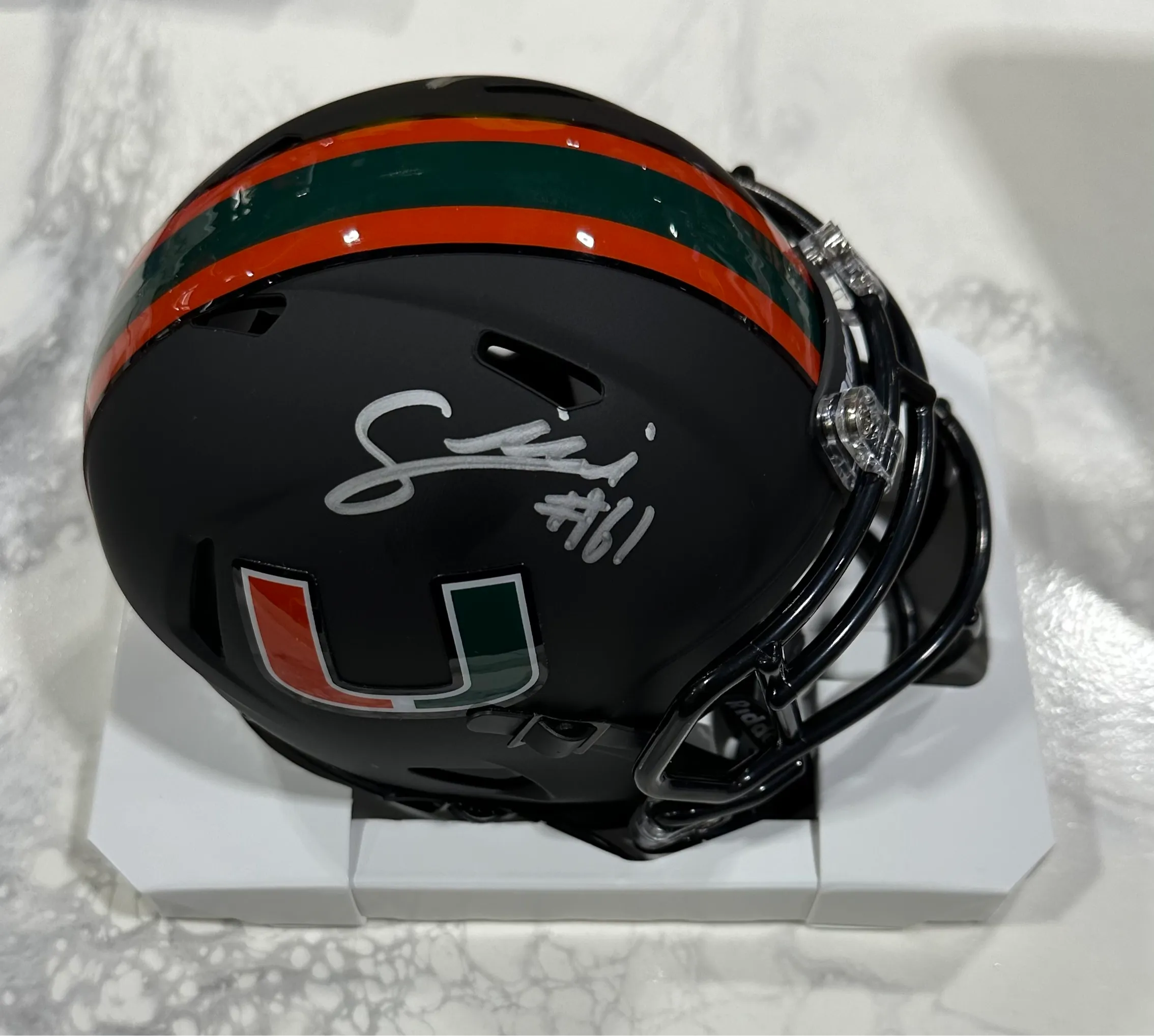 Miami Hurricanes Mauigoa Brothers Autographed Riddell Speed Mini Helmet Black - Miami Nights (Copy)