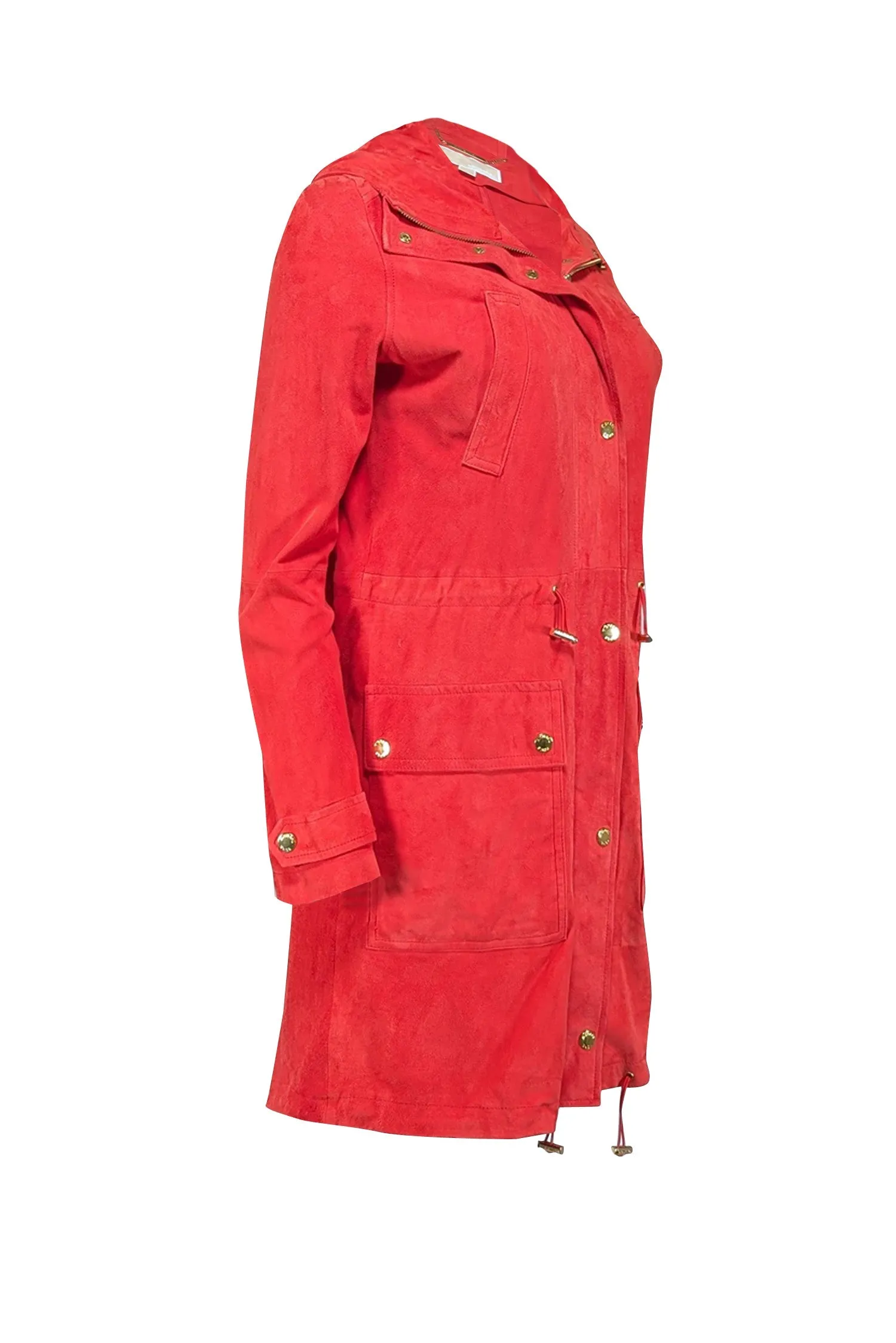 Michael Michael Kors - Bright Red Goat Suede Hooded Jacket Sz S