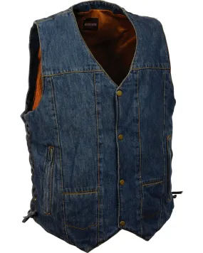 Milwaukee Leather Men's 10 Pocket Side Lace Denim Vest - 4X