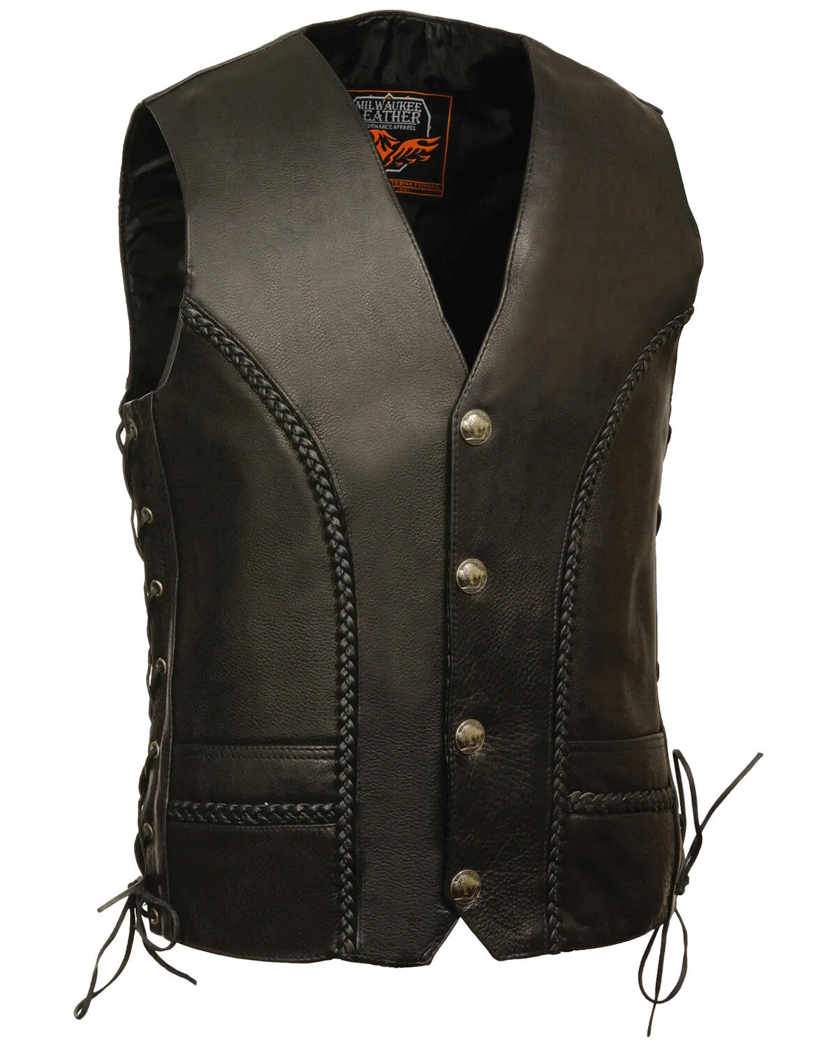 Milwaukee Leather Men's Buffalo Snap Braided Side Lace Vest - XBig