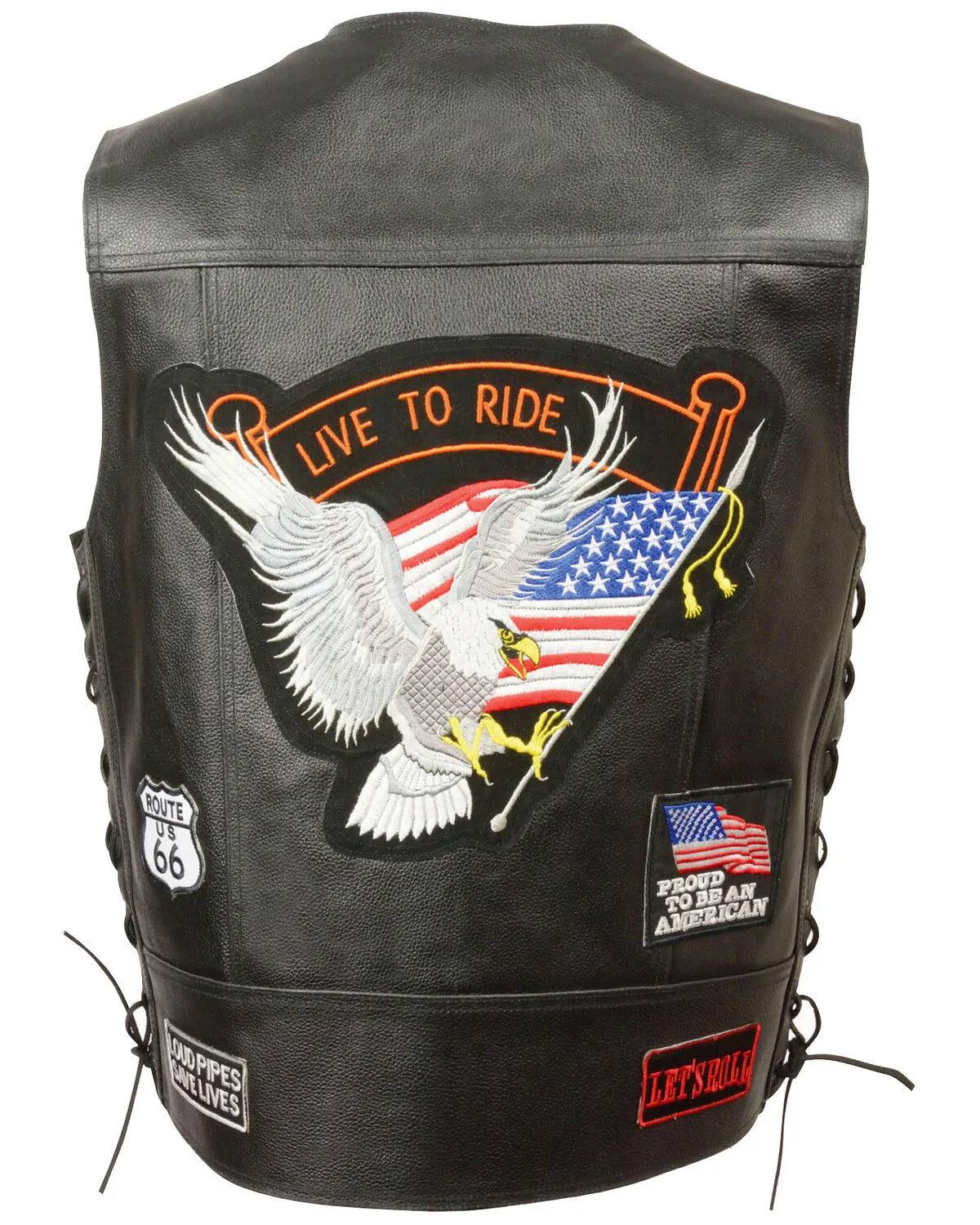 Milwaukee Leather Men's Side Lace "Live to Ride" Patch Vest - 5X