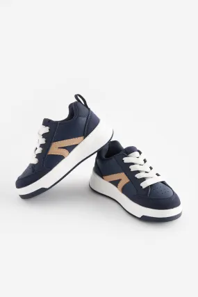 Navy Blue Standard Fit (F) Elastic Lace Trainers