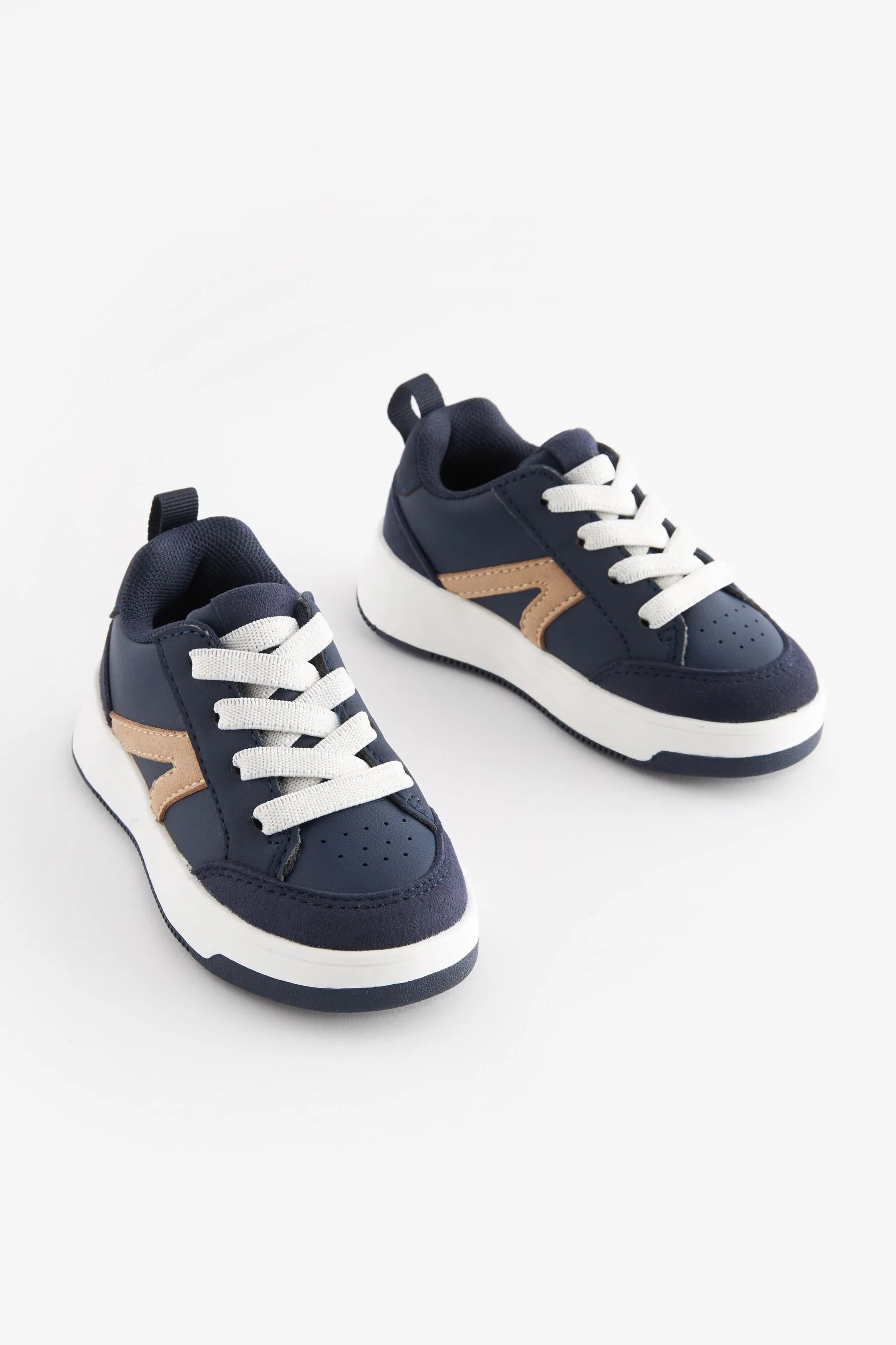 Navy Blue Standard Fit (F) Elastic Lace Trainers