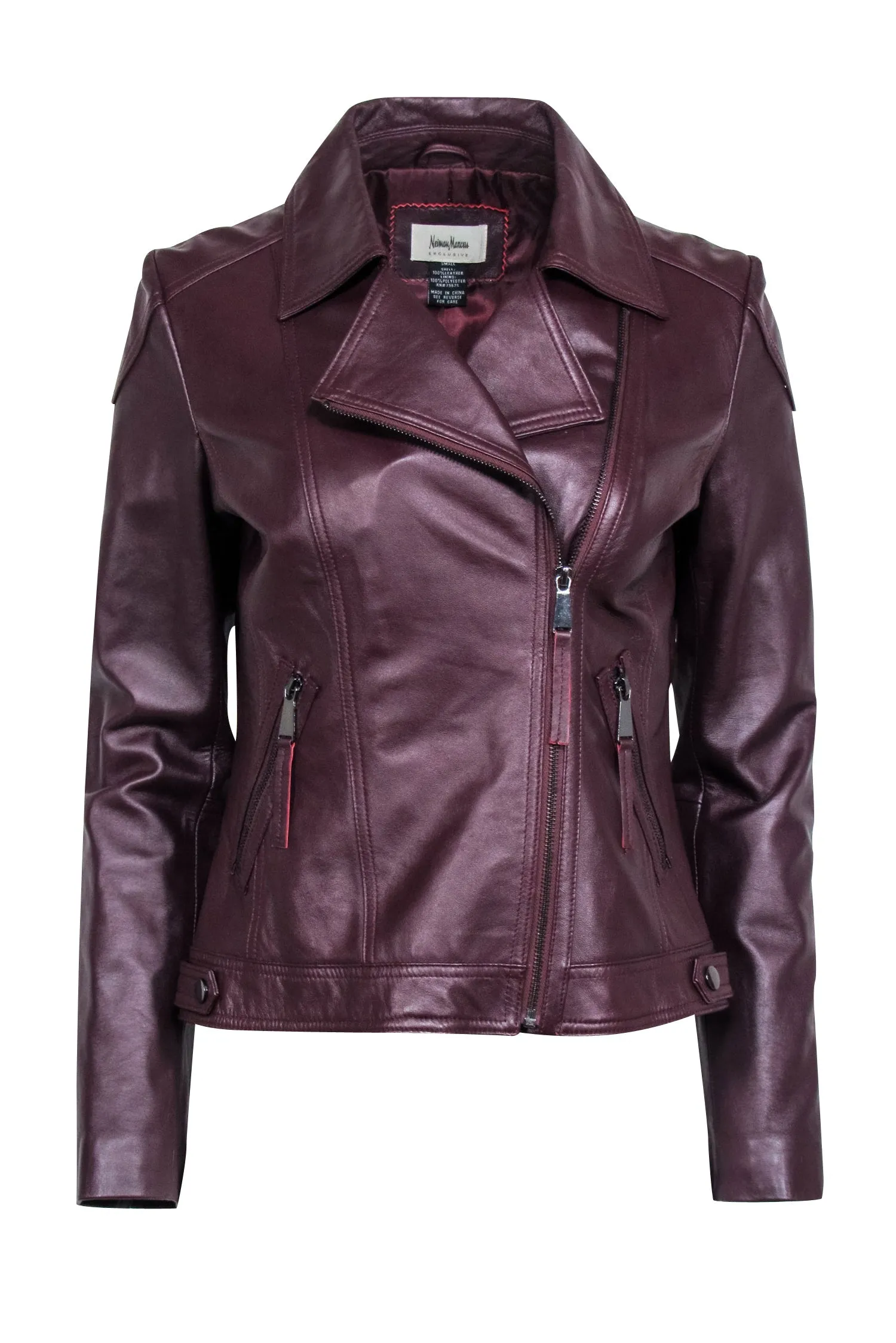 Neiman Marcus - Maroon Leather Moto Zip Jacket Sz S