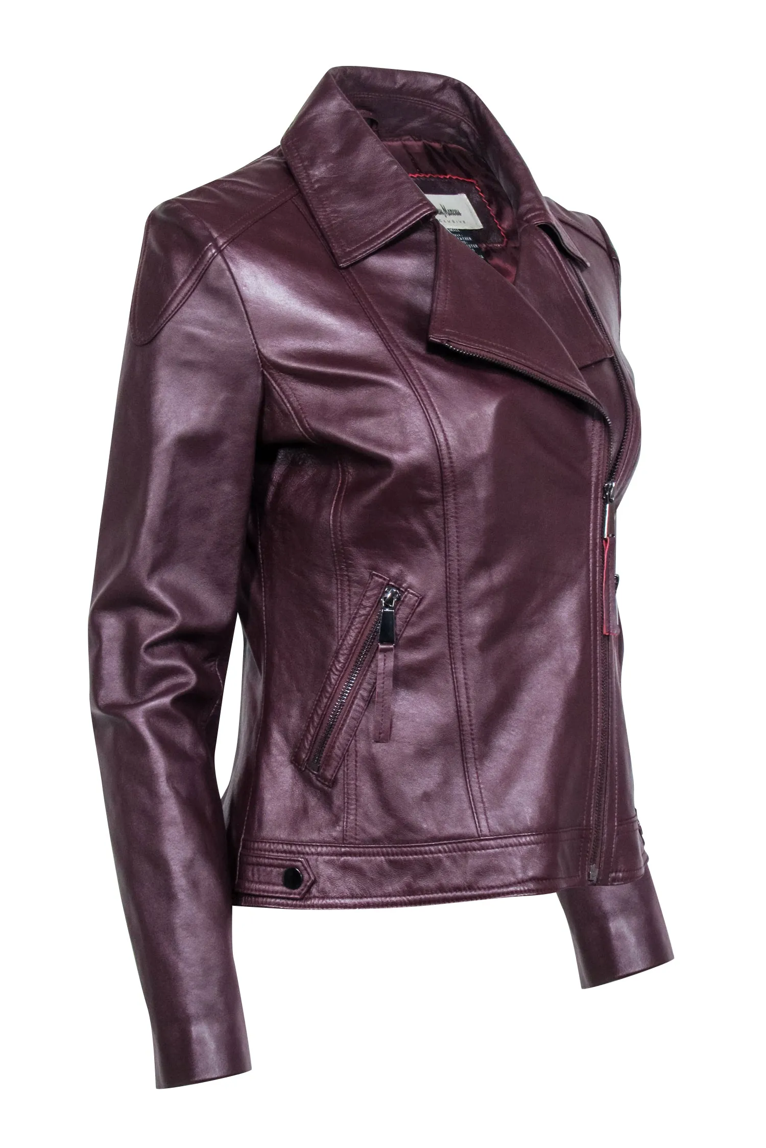 Neiman Marcus - Maroon Leather Moto Zip Jacket Sz S