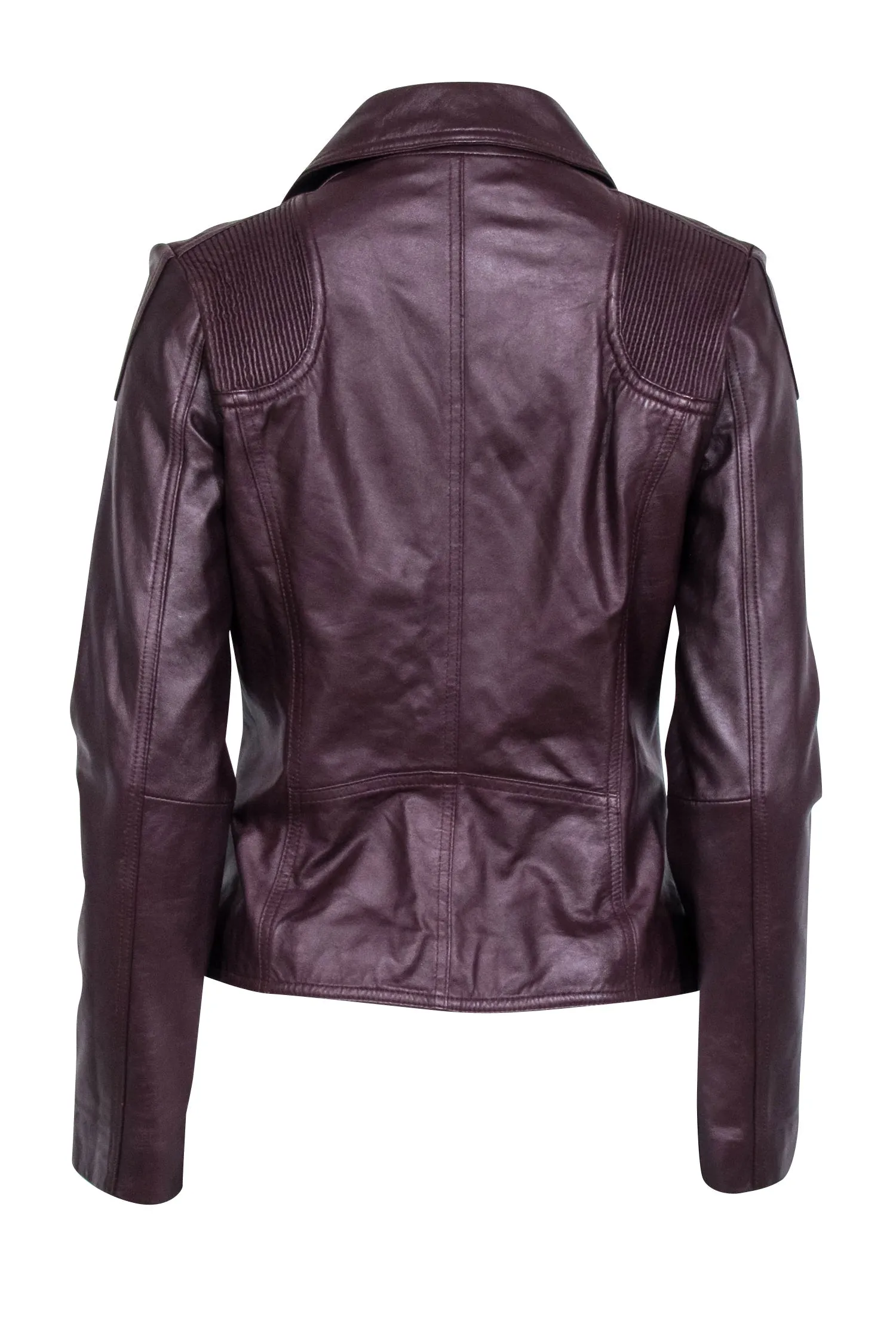 Neiman Marcus - Maroon Leather Moto Zip Jacket Sz S