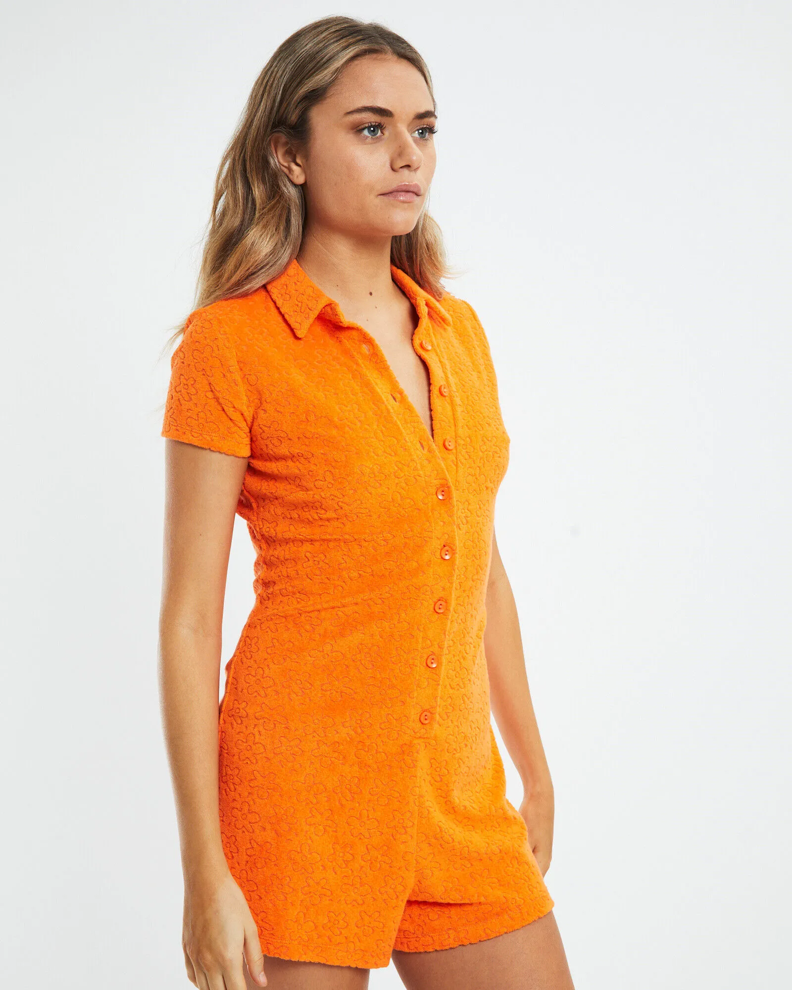 Neon Hart Tiana Fitted Textured Romper Flame Orange