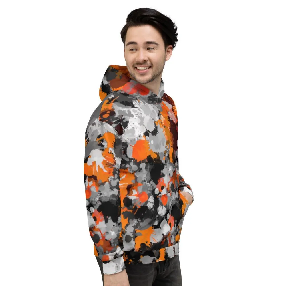 Orange and Grey Paint Splatter Pullover Hoodie